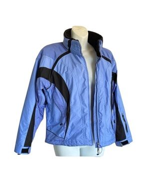 Obermeyer Ski Jacket, Women's 10, Blue Black trim, zip pockets/sleeve vents, EUC